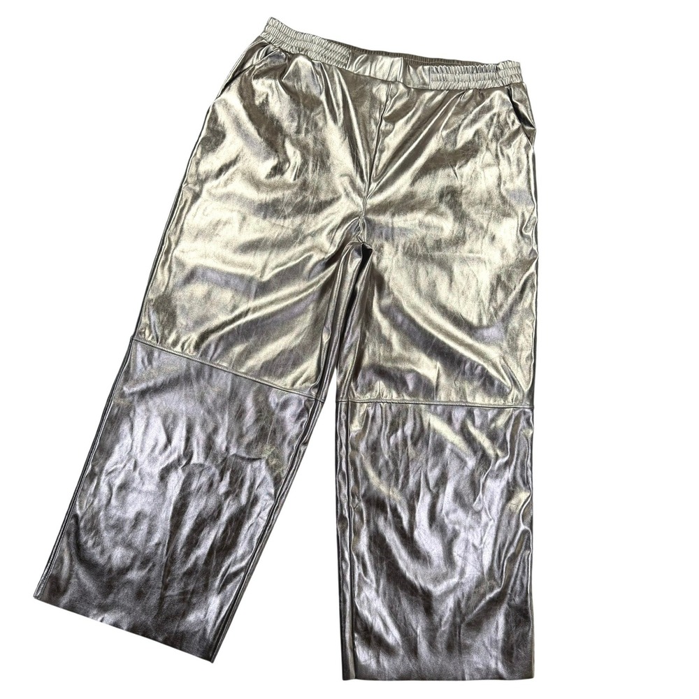ASOS DESIGN Metallic Wide Leg Pants Womens 14 Bronze Faux Leather Party Festival